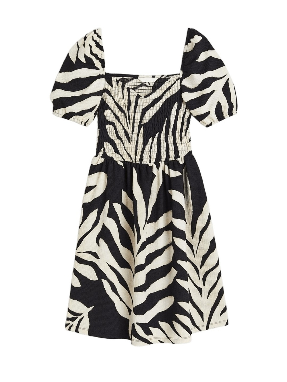 H&M Black & Cream Zebra Print Puff-Sleeve Dress